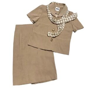 V🌺LESLIE FAY VTG. 2-PIECE FAUX SUEDE BLAZER/TOP WITH SCARF & SKIRT SET NWOT